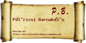 Páricsi Barnabás névjegykártya